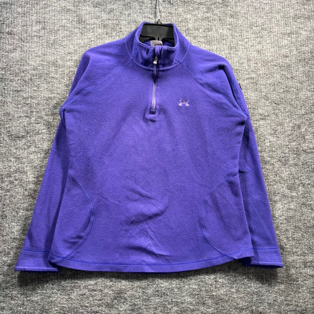 Under Armour Womens Large Purple Fleece Quarter Zip Pullover Sweater